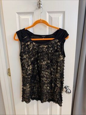Elementz Black and Gold Ruffled Sequin Sleeveless Top